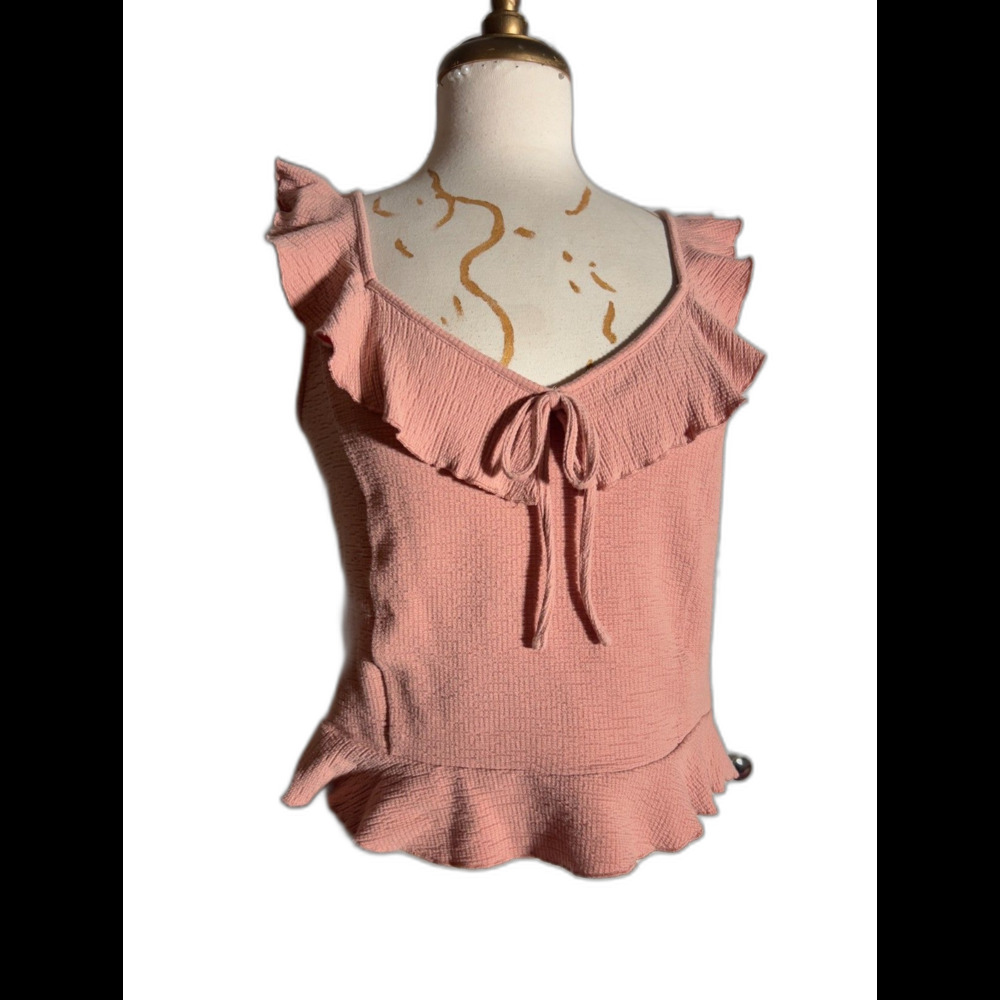 American Rag Cie Blouse Size XL Boho Chic Ballet Core Pink Ruffle Blouse Top